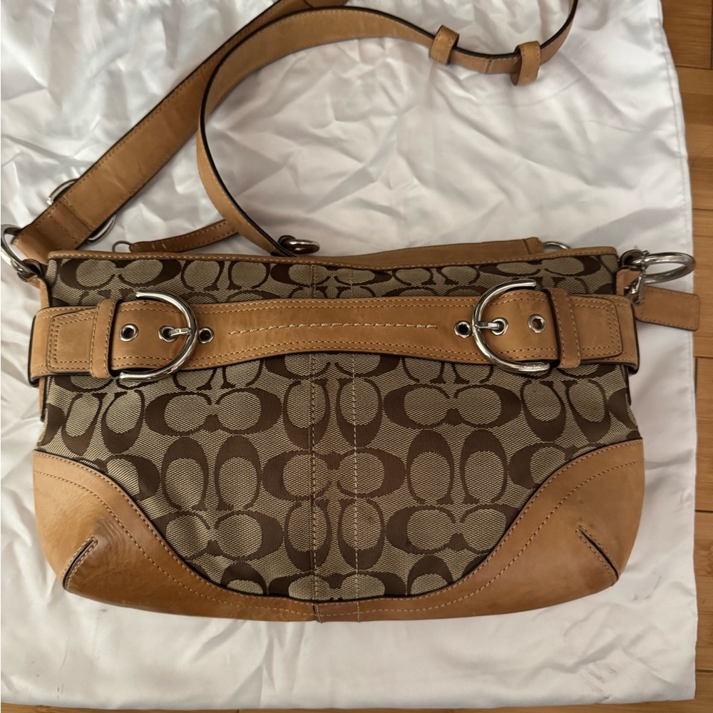 Coach Signature Brown and Tan Shoulder Bag